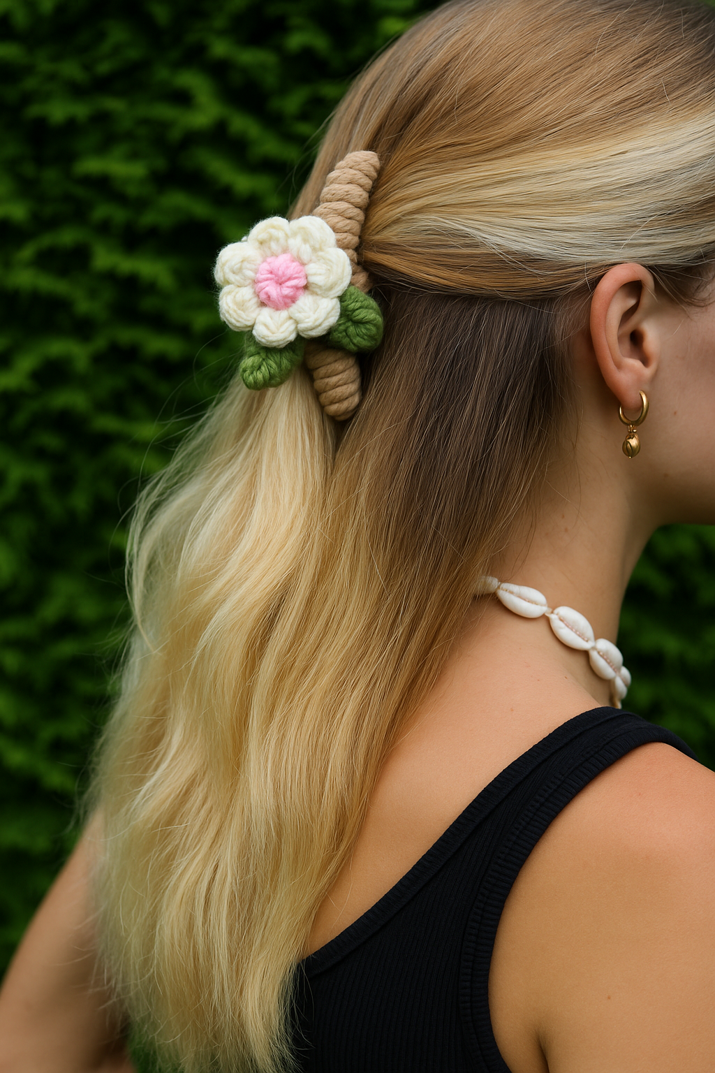 Flora Twist – Handgemachte Häkel-Haarspange in Naturtönen