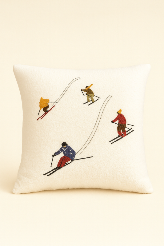 ❄️  Schneezauber – Winterliche Kissenhülle mit Skifahrern
