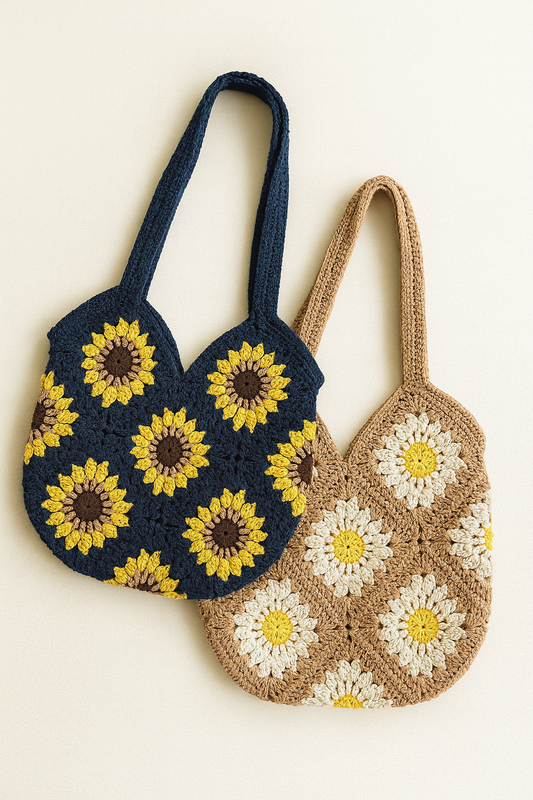 Bloom & Daisy – Handgehäkelte Boho-Tasche in Blütenoptik