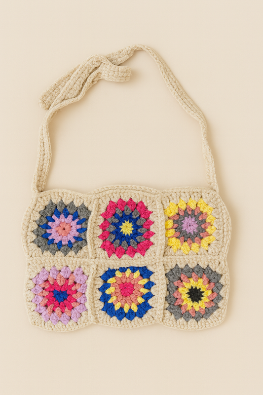 Boho Bloom – Handgehäkelte Granny Square Tasche 🌸