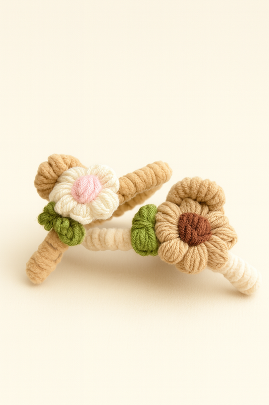 Flora Twist – Handgemachte Häkel-Haarspange in Naturtönen